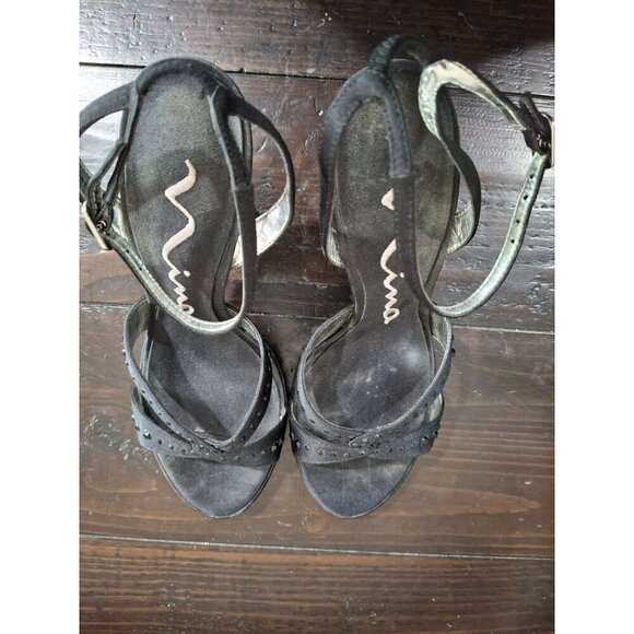 EUC Nina Black Leather Strappy Dress Heels/Sz. 7.5M - Picture 8 of 8